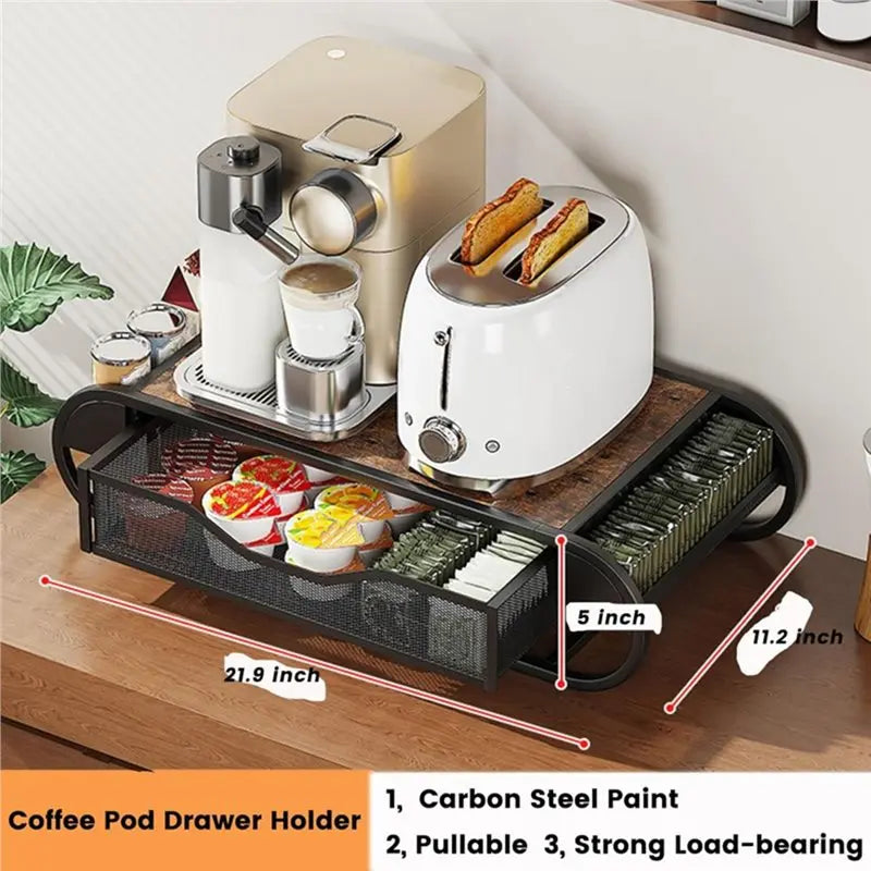Coffee Pod Drawer With Side Baskets- Organizer For Coffee Station