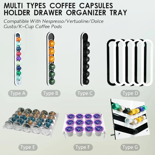 Multi Types Coffee Capsules Holder Drawer Organizer Tray Compatible With Nespresso/Vertuoline/Dolce Gusto/K-Cup Coffee Pods