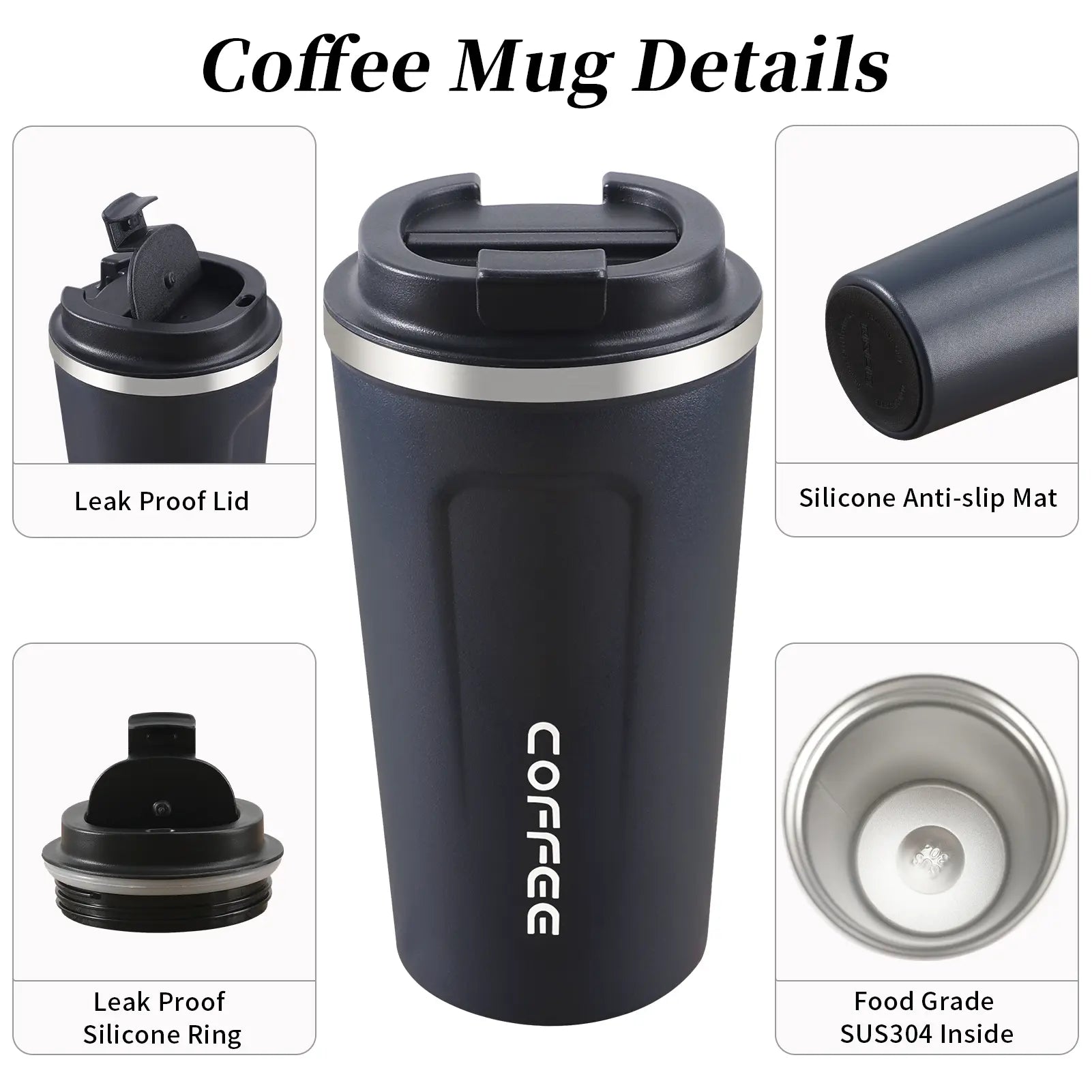 Mongdio 17Oz Stainless Steel Travel Mug – Leak Proof, Insulated Coffee Cup for Hot & Cold Beverages