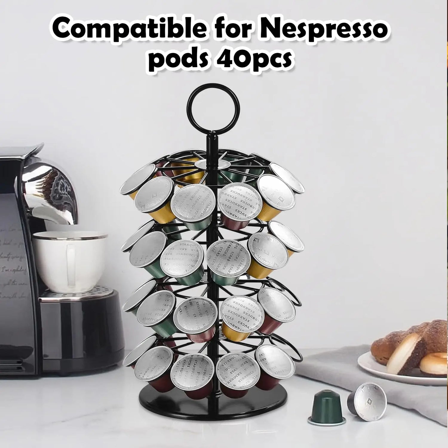 Stylish Rotatable CoffeePod Holder - Organize Up to 40 K-Cup Pods Effortlessly!